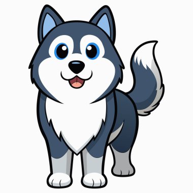 Beyaz arka planda izole edilmiş sevimli Alaska çizgi filmi malamute köpek tasarımı.