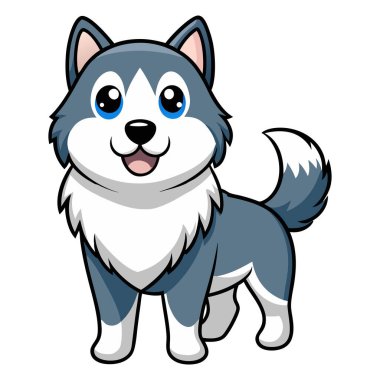 Beyaz arka planda sevimli Alaska çizgi filmi malamute köpek tasarımı