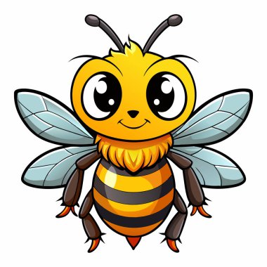 Beyaz arka planda izole edilmiş şirin çizgi film yaban arısı düz tasarımı