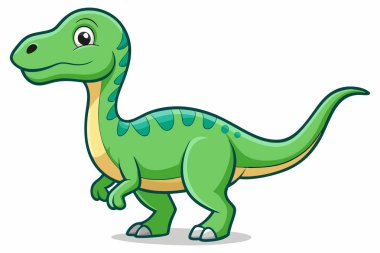 Düz dizaynlı şirin Dinozor Çizgi Filmi beyaz arka planda izole edildi