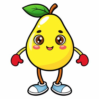 Beyaz arka planda izole edilmiş şirin çizgi film armudu.