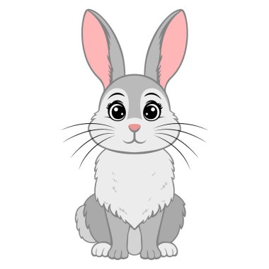 Beyaz arka planda izole edilmiş şirin çizgi film tavşan düz tasarımı.