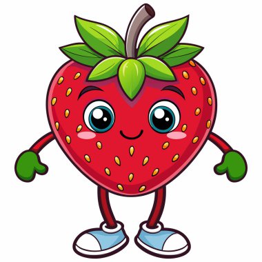 Beyaz arkaplanda izole edilmiş şirin bir çilek dizaynı.