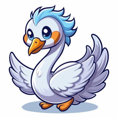 Beyaz arkaplanda izole edilmiş şirin çizgi film kuğusu.