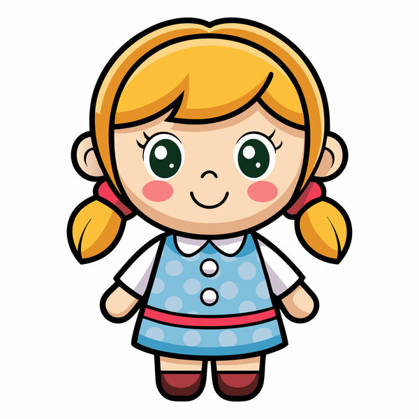 Cute cartoon doll on white background