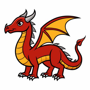 Beyaz arka planda şirin kırmızı ejderha Clipart düz tasarım