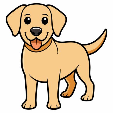 Beyaz arka planda şirin, mutlu labrador köpeği olan düz çizgi film tasarımı.