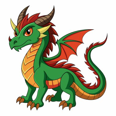 Beyaz zemin üzerinde yeşil ejderha clipart düz tasarım