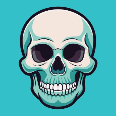 Mavi arkaplanda düz biçimde insan kafatası ön görünümü