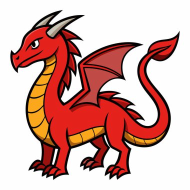 Beyaz arkaplanda kırmızı ejderha düz tasarımı