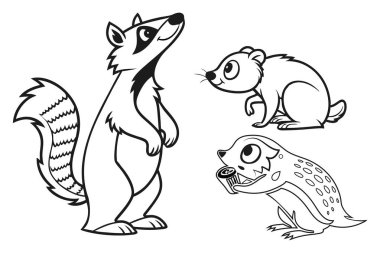 Renkli sayfalar için ideal siyah beyaz hayvan karikatürü.