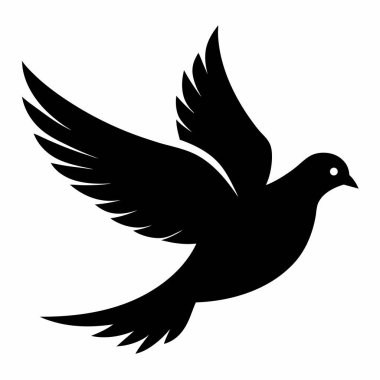 Beyaz arkaplanda siyah-beyaz uçan güvercin silueti
