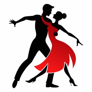 Beyaz arka planda balo dansı silueti.