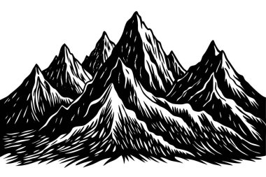 Beyaz arkaplanda el çizimi dağ silueti
