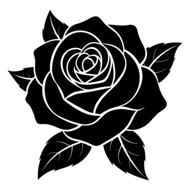 Beyaz arkaplanda gül siluetinin düz tasarımı