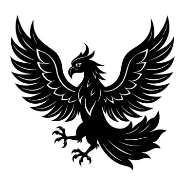 Beyaz arkaplanda siyah beyaz Anka kuşu silueti