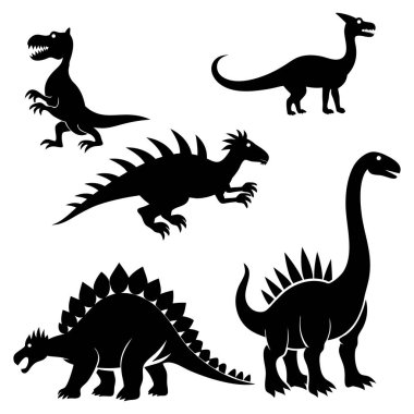 Beyaz Arkaplanda Farklı Dinozor Siluetleri