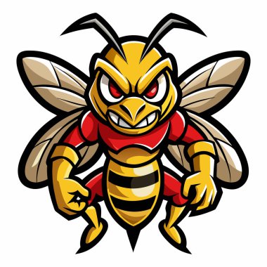 Kızgın Yaban Arısı Maskotu beyaz arkaplanda izole