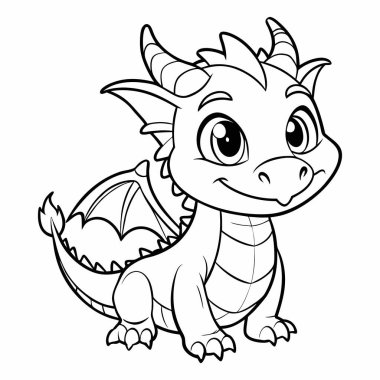 Siyah ve beyaz. Tatlı çizgi film bebek ejderhası.