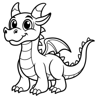 Karakter hayvan sevimli ejderha ana hatları siyah beyaz çizgi film