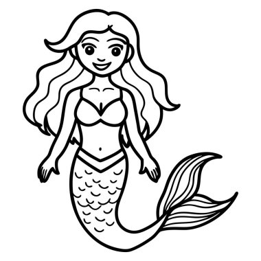 Beyaz arkaplanda bir Denizkızı çizgi film karakterinin taslağı