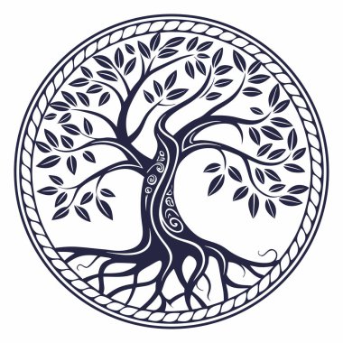 Yaşam Ağacı beyaz arkaplanda mühür logosu tasarımı