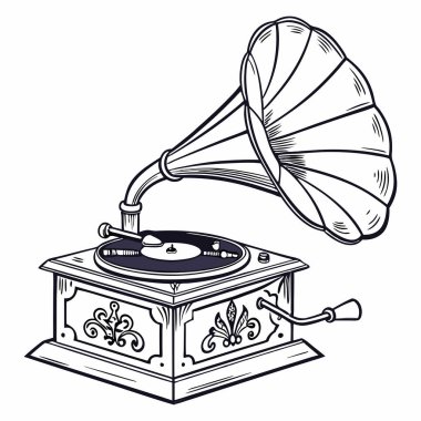 Beyaz arkaplan üzerine klasik Gramofon notları