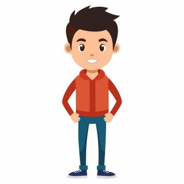 Beyaz arka planda izole edilmiş günlük giysiler içindeki genç adam çizgi filmi.