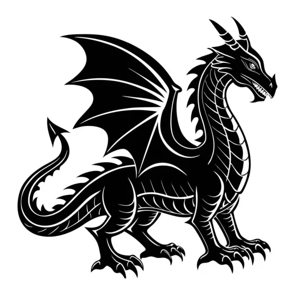 Beyaz arka planda siyah beyaz ejderha