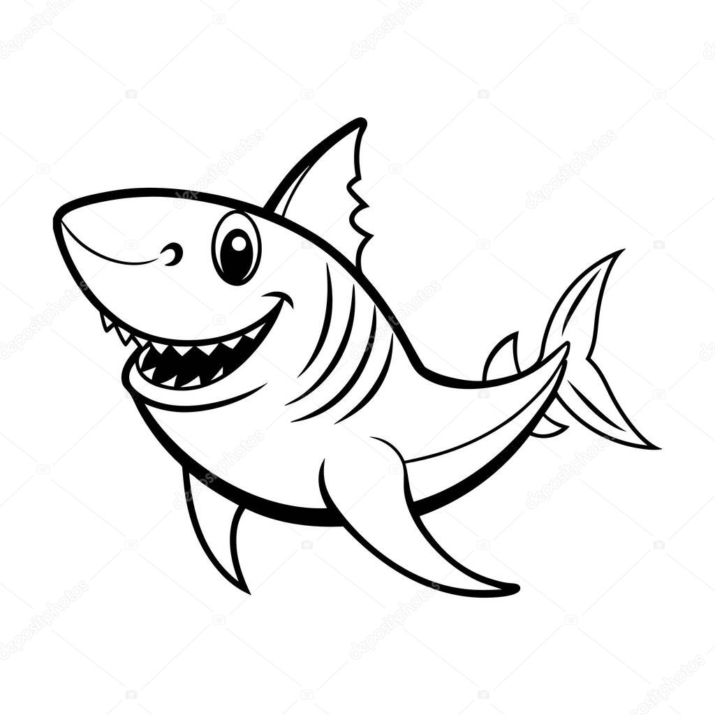 Black and white Cute cartoon Shark simple mascot on white background