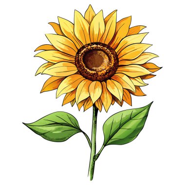 Beyaz arkaplanda suluboya gerçekçi ayçiçeği