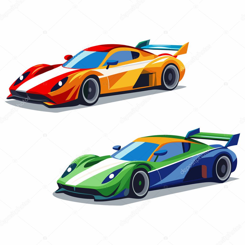 Sleek Race Cars With Bold Colors on white background
