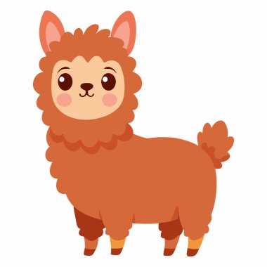 Beyaz arkaplanda şirin Alpaca çizgi film karakteri