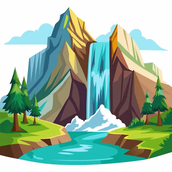 Beyaz arkaplanda Dağ Şelalesi