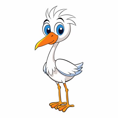 Beyaz arkaplanda izole edilmiş şirin leylek çizgi filmi.