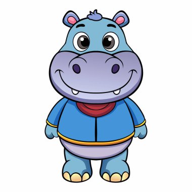 Beyaz arkaplanda sevimli su aygırı çizgi filmi