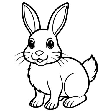 Beyaz arka planda şirin çizgi film Tavşan siyah beyaz