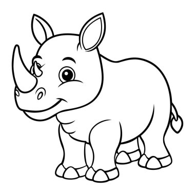 Siyah beyaz çizgi film gergedan boyama sayfası