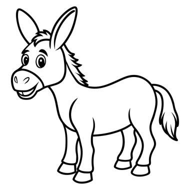 Beyaz arkaplanda izole edilmiş çizgi film eşek boyama sayfası