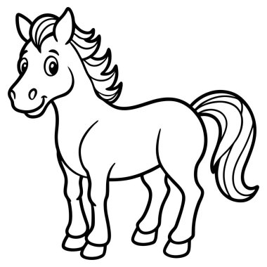 Çizgi film at boyama sayfası beyaz arkaplanda izole