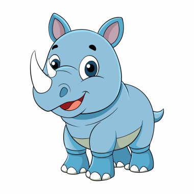 Beyaz arka planda sevimli çizgi film gergedanı