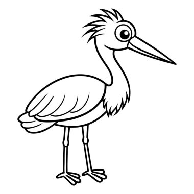Beyaz arka planda şirin leylek çizgi filmi siyah beyaz