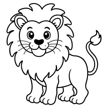 Beyaz arkaplanda siyah-beyaz aslan boyama sayfası izole