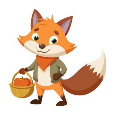 Beyaz arka planda bir sepetin içinde balkabaklı tilki