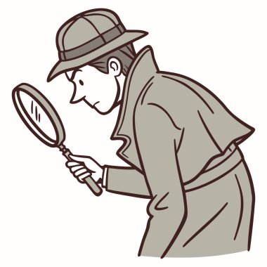 Beyaz arka planda soruşturma yapan dedektif.