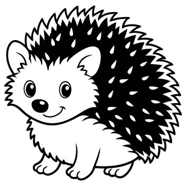 Beyaz arka planda siyah beyaz kirpi çizgi filmi