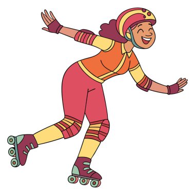 Mutlu kadın beyaz arka planda paten kayıyor