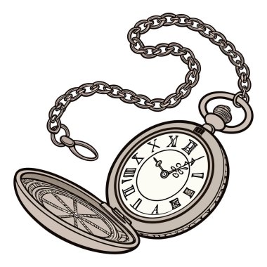 Beyaz arka planda zincirli cep saati