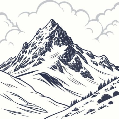 Beyaz arkaplanda siyah beyaz dağ zirvesi