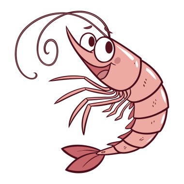 Beyaz arkaplanda mutlu karidesler